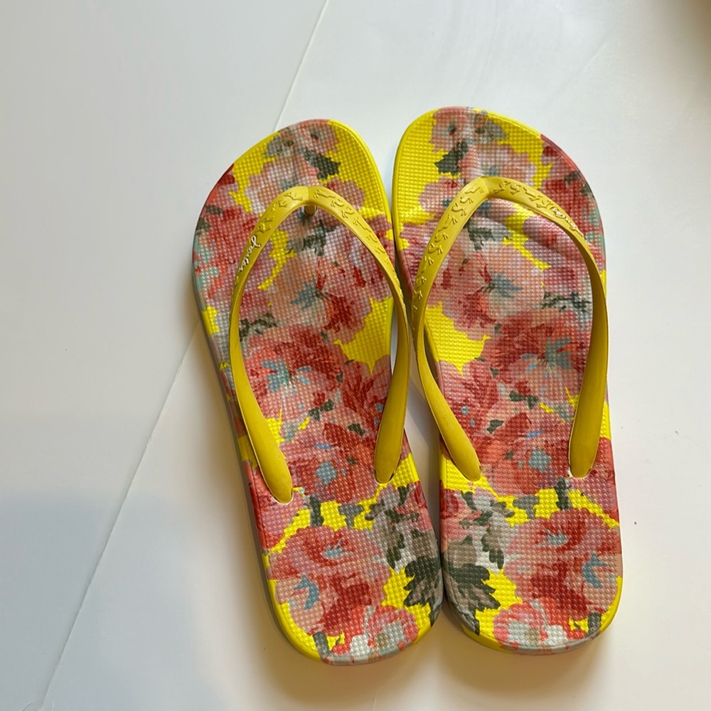 Joules Printed Moulded Flip Flop Floral Yellow Rubber
